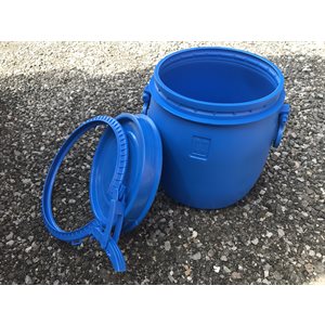CONTENANT 0018L, BARIL PLASTIQUE OUVERT CERCEAU CANOE 11X12