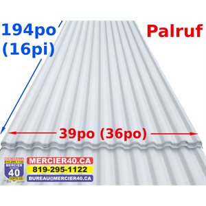 PALRUF FEUILLE DE PVC BLANCHE 5 / 8PO X 36PO X 16PI (+-194PO)
