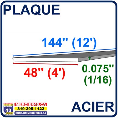 ACIER PLAQUE NEUF - 48PO X 144PO X 0,075PO