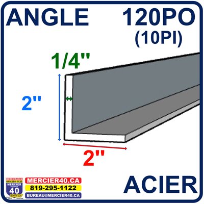 ACIER ANGLE NEUF - 2PO X 2PO X 1 / 4PO X 120PO (10PI) ACIER ANGLE NEUF - 2PO X 2PO X 1 / 4PO X 120PO (10PI)