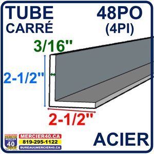 ACIER ANGLE NEUF - 2 1 / 2 PO X 2 1 / 2 PO X 3 / 16PO X 48PO (4PI)