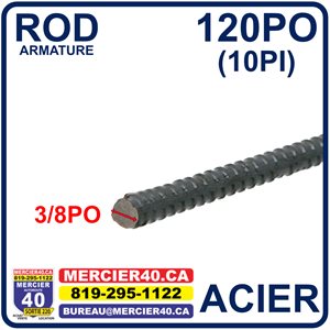 ACIER ARMATURE À BÉTON - 10MM X 3M (3 / 8PO X 10PI) (ROUGE)