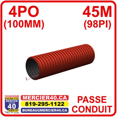 DRAIN ROUGE 100MM(4'') NON PERF 30M ROUGE AVEC CORDE